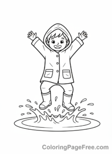 Weather coloring page - Kid jumping puddles