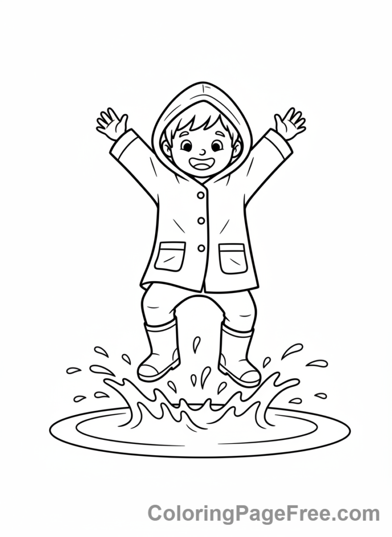Weather coloring page - Kid jumping puddles
