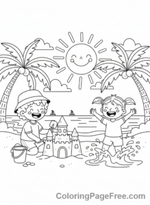 Weather coloring page - Kids beach play