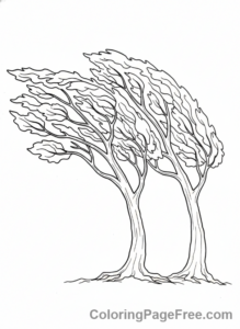 Weather coloring page - Windy trees swaying