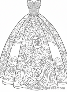 Wedding coloring page - Bridal dress detail