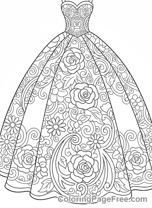 Wedding coloring page - Bridal dress detail