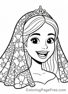 Wedding coloring page - Bride smiling face