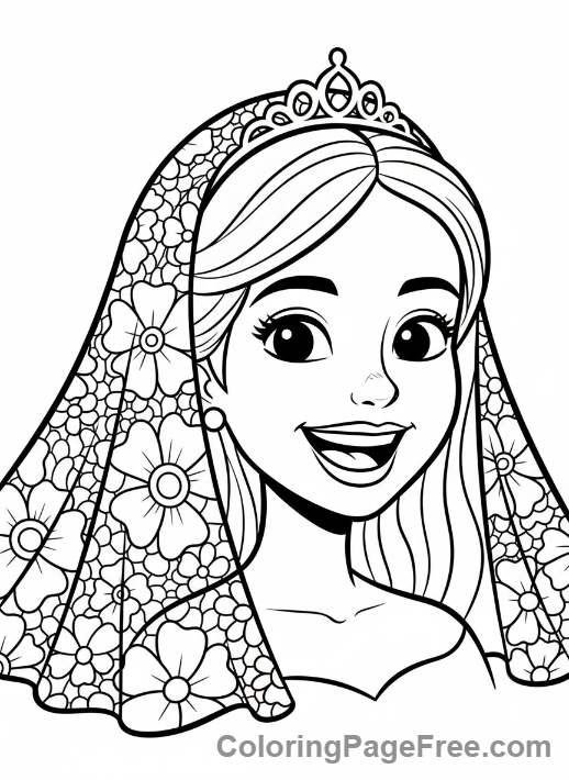 Wedding coloring page - Bride smiling face