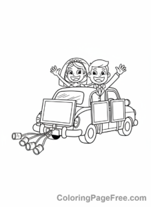 Wedding coloring page - Couple in car