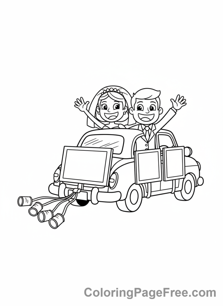 Wedding coloring page - Couple in car