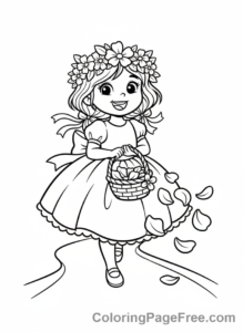 Wedding coloring page - Flower girl walking