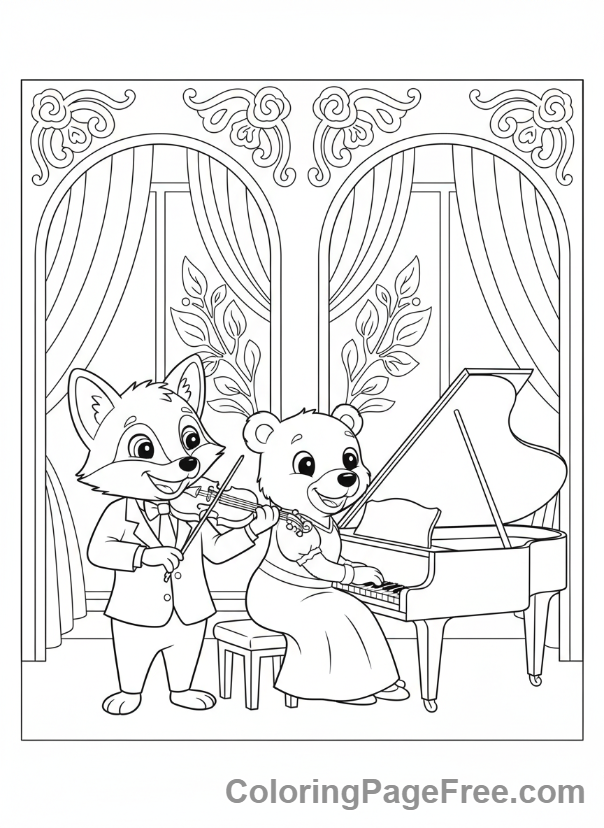 Wedding coloring page - Musicians playing instruments