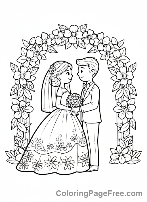 Wedding coloring page - Under wedding arch