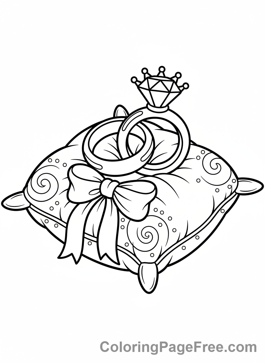 Wedding coloring page - Wedding rings cushion
