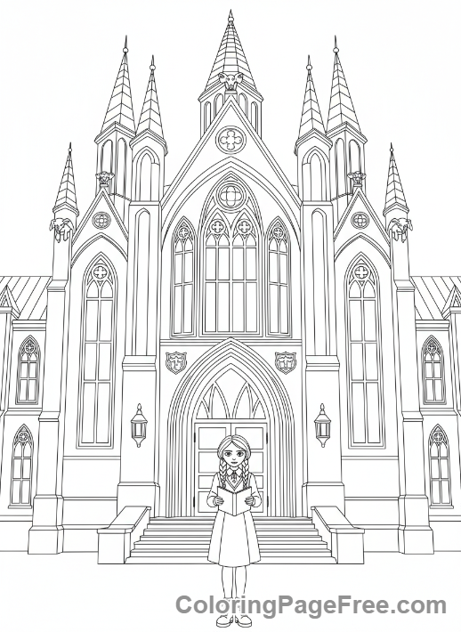 Wednesday coloring page - Nevermore exterior