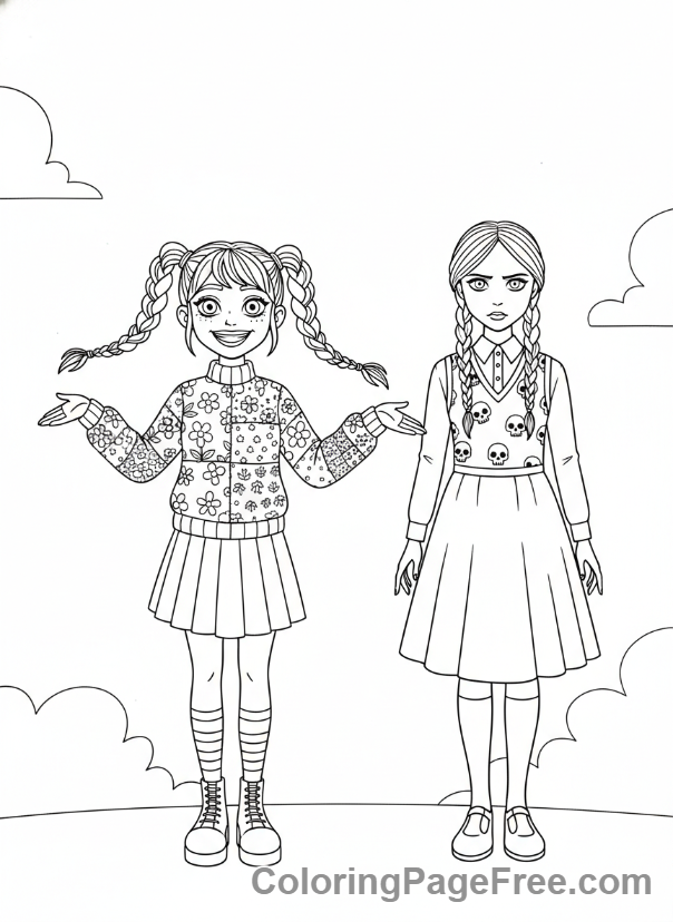 Wednesday coloring page - Wednesday Enid smiling