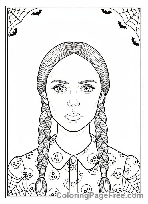 Wednesday coloring page - Wednesday face close-up