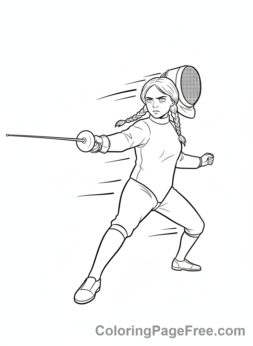 Wednesday coloring page - Wednesday fencing action