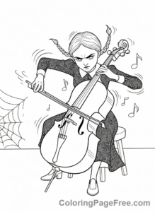Wednesday coloring page - Wednesday playing cello
