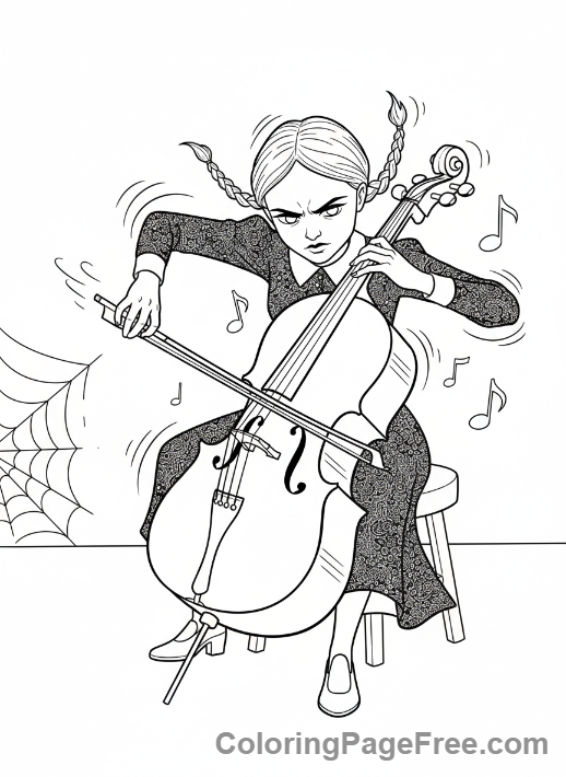 Wednesday coloring page - Wednesday playing cello