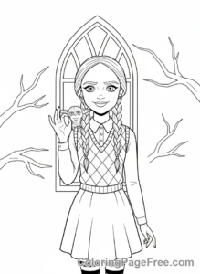 Wednesday coloring page - Wednesday with Thing