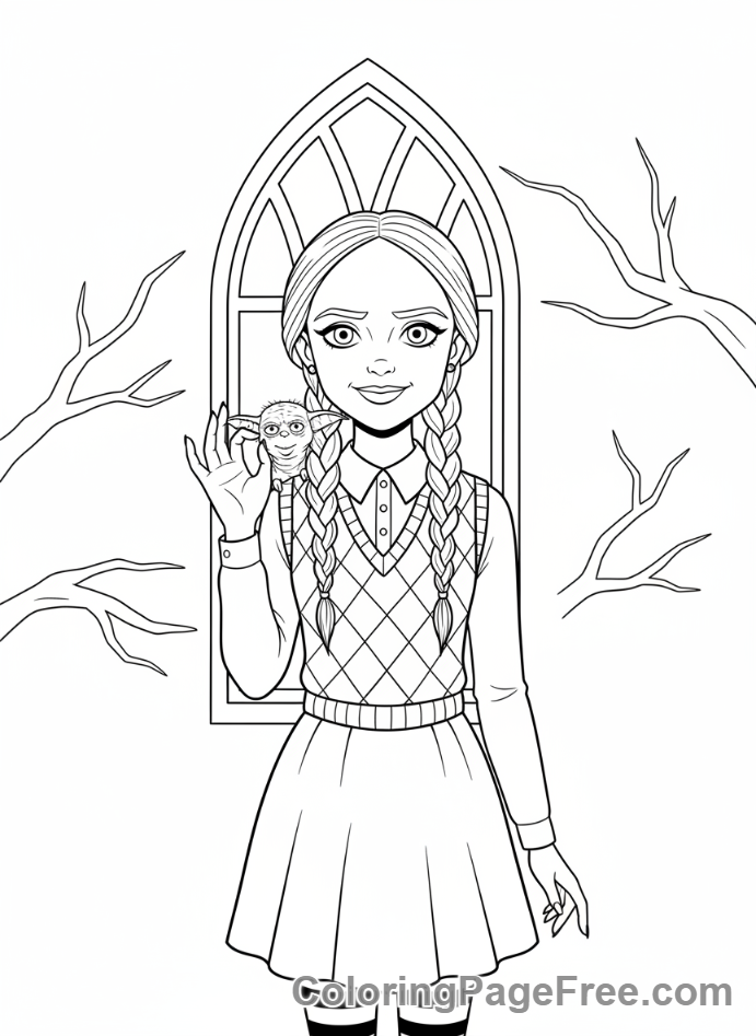 Wednesday coloring page - Wednesday with Thing