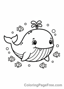Whale coloring page - Cute cartoon whale