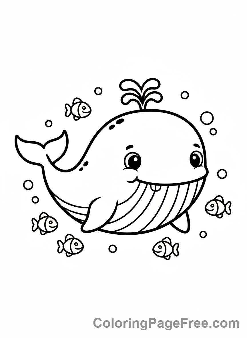 Whale coloring page - Cute cartoon whale