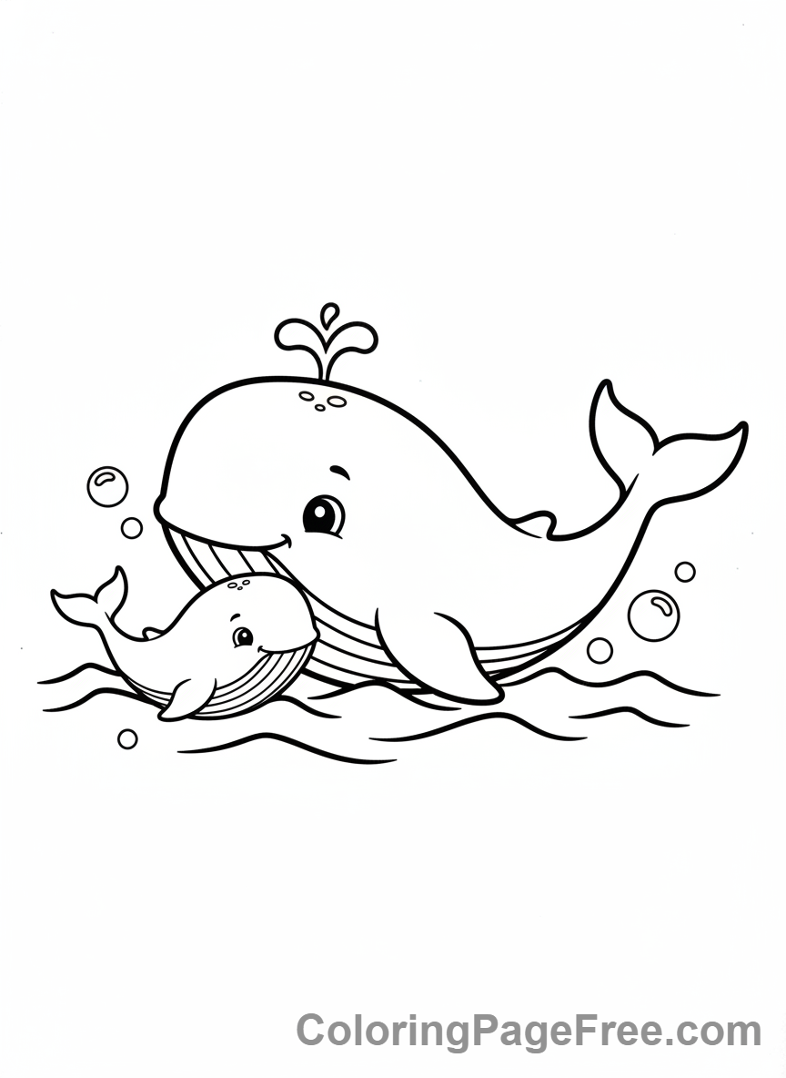 Whale coloring page - Mother baby whale
