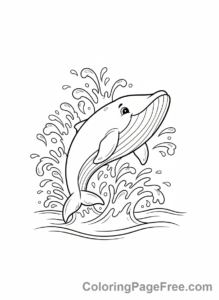 Whale coloring page - Whale breaching ocean