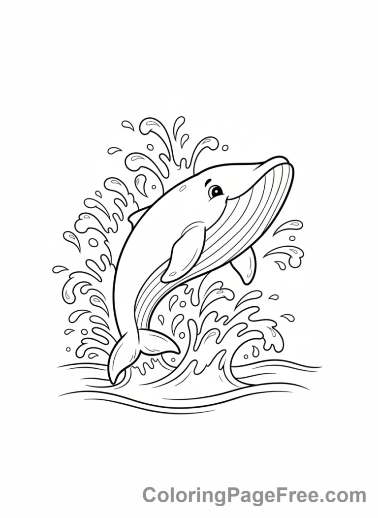 Whale jumping out of the water coloring page