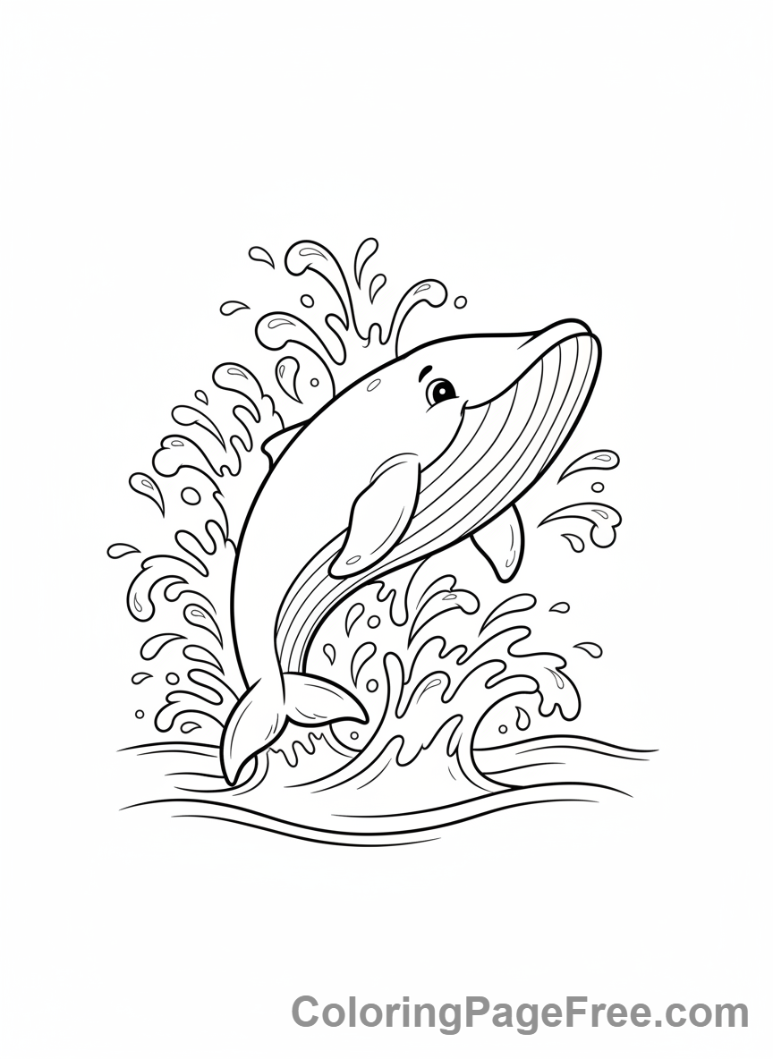 Whale coloring page - Whale breaching ocean