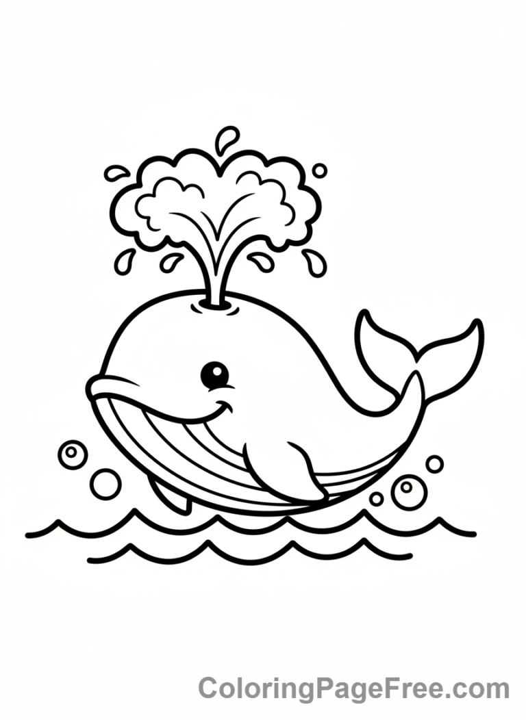 Whale spouting water coloring sheet