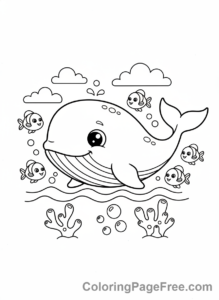 Whale coloring page - Whale with fish