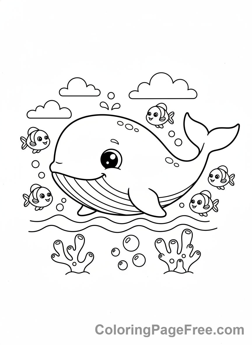 Whale coloring page - Whale with fish
