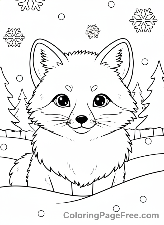 Winter Animals coloring page - Arctic fox close-up
