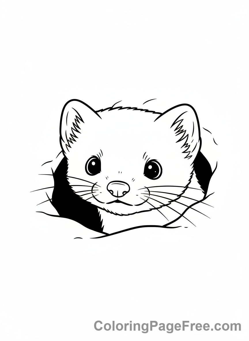 Winter Animals coloring page - Ermine peeking snow