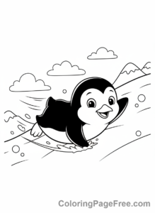 Winter Animals coloring page - Penguin sliding belly