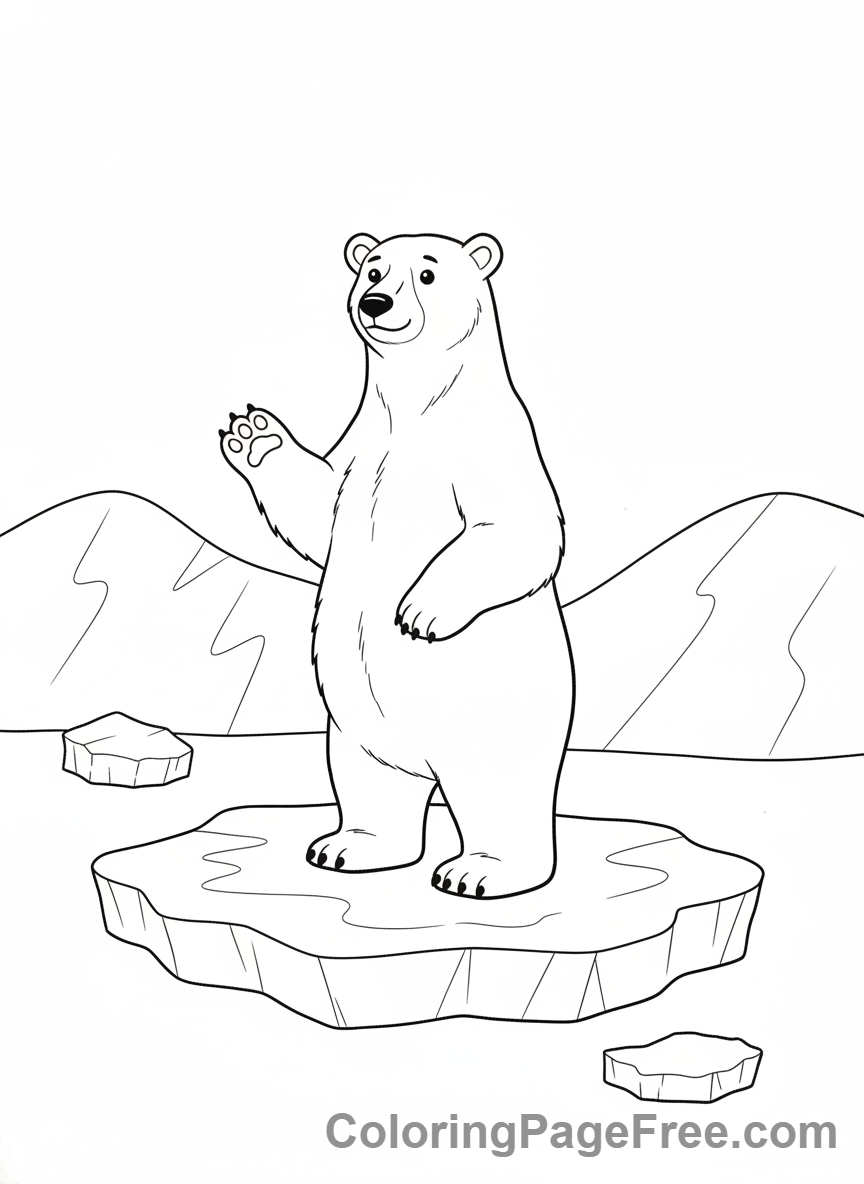 Winter Animals coloring page - Polar bear standing ice