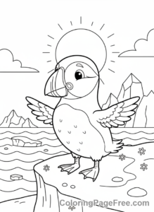 Winter Animals coloring page - Puffin snowy cliff