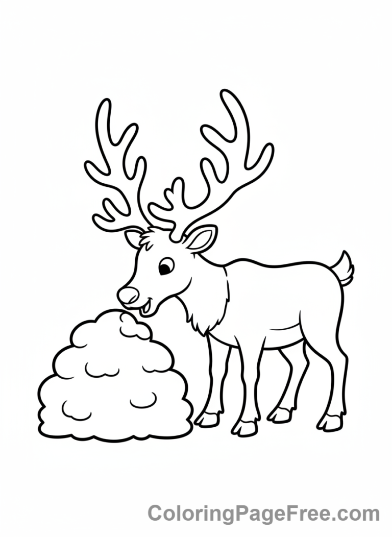 Winter Animals coloring page - Reindeer eating snow