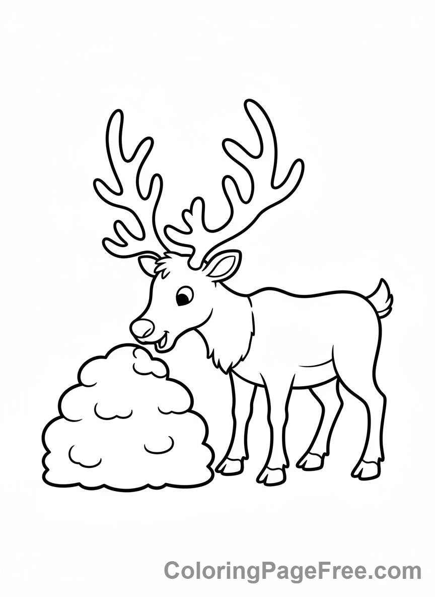 Winter Animals coloring page - Reindeer eating snow