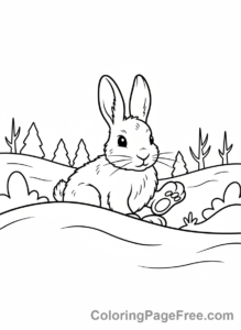Winter Animals coloring page - Snowshoe hare hiding