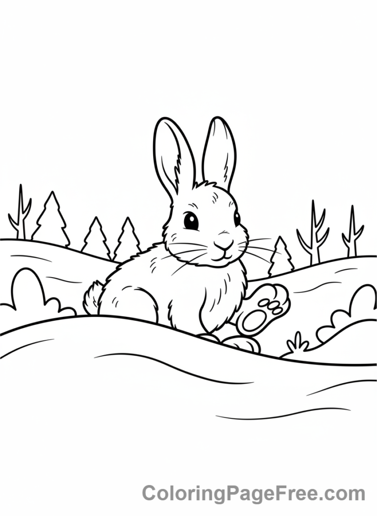 Winter Animals coloring page - Snowshoe hare hiding