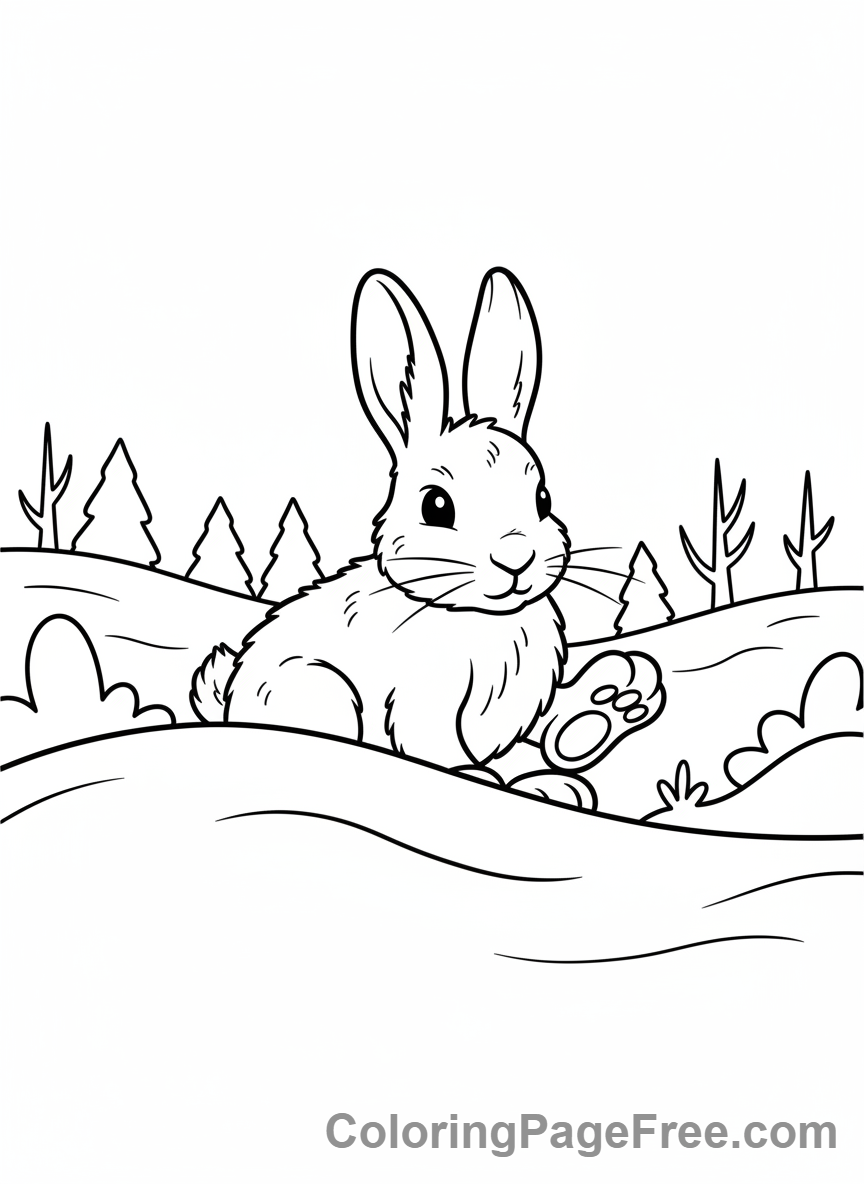 Winter Animals coloring page - Snowshoe hare hiding