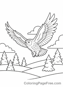 Winter Animals coloring page - Snowy owl flying action