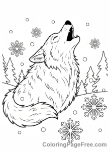 Winter Animals coloring page - Wolf howling winter