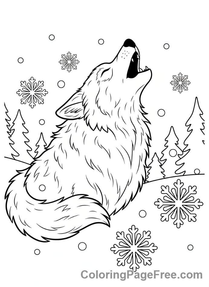Winter Animals coloring page - Wolf howling winter