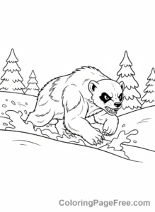 Winter Animals coloring page - Wolverine running snow