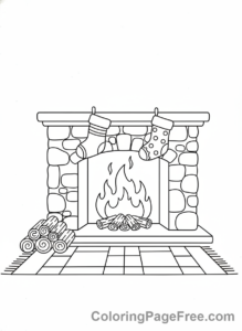 Winter coloring page - Cozy fireplace scene