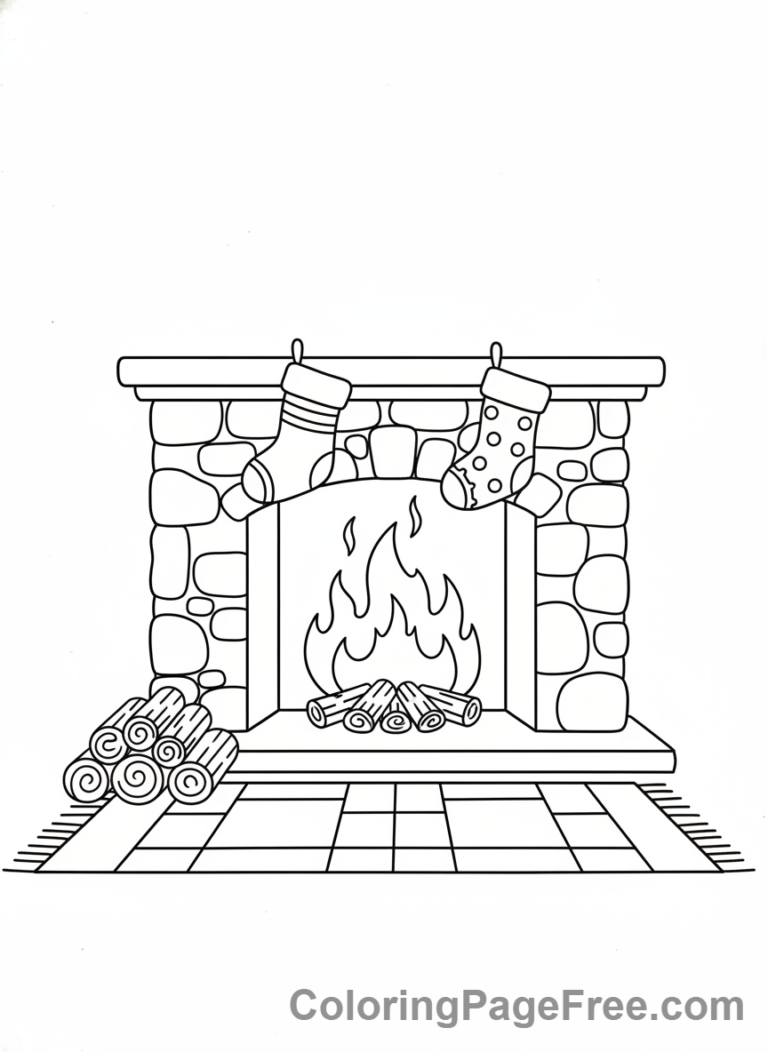 Winter coloring page - Cozy fireplace scene