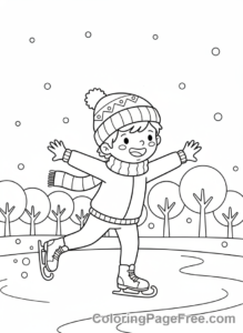 Winter coloring page - Ice skating fun