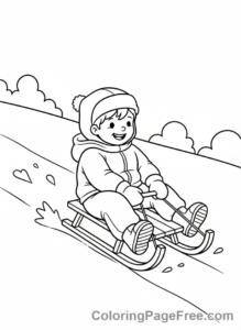 Winter coloring page - Kid sledding downhill