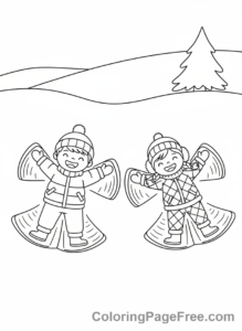 Winter coloring page - Kids snow angels